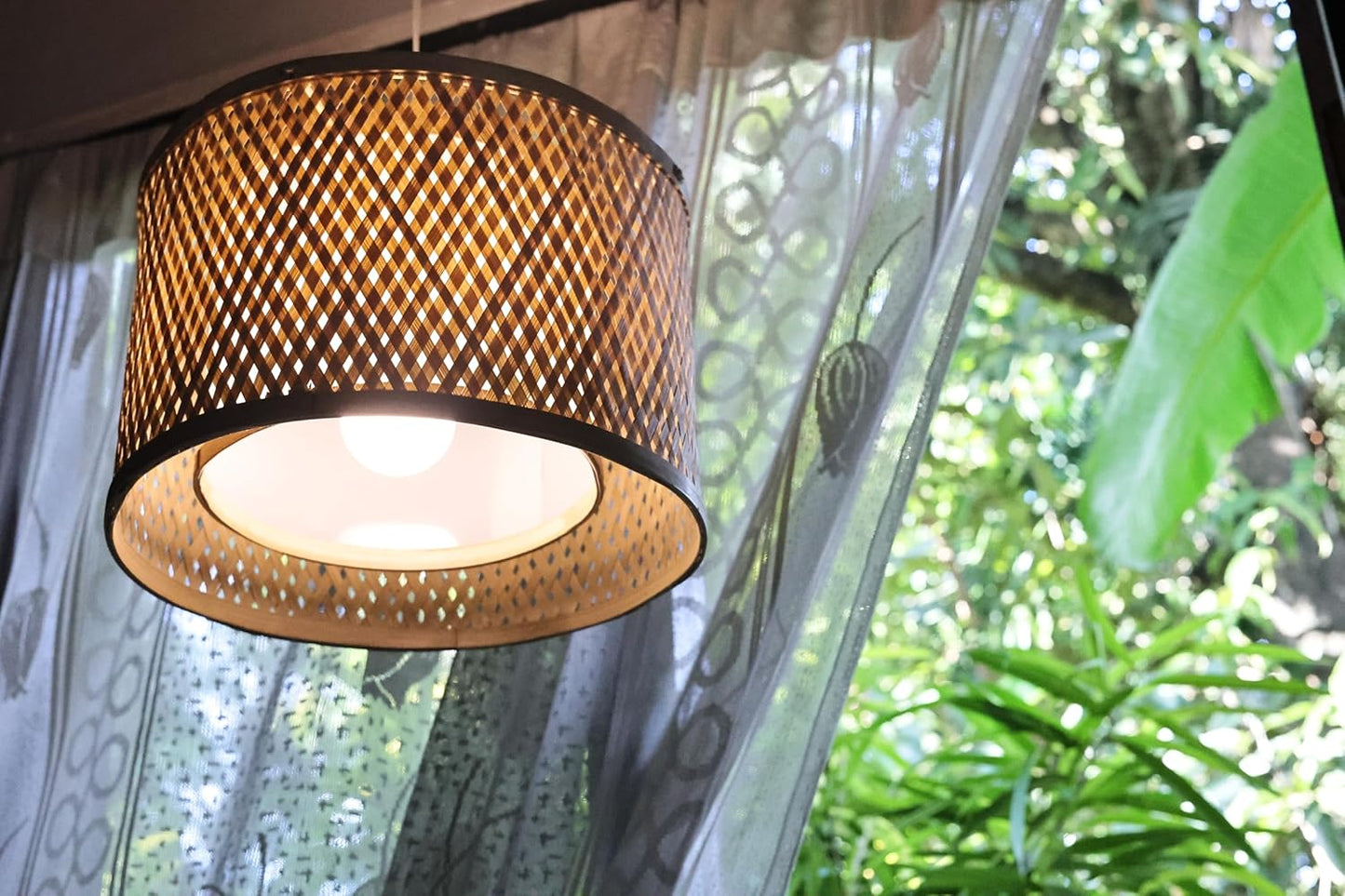 Bamboo Ceiling Light with Cross White Diffuser for Home Décor