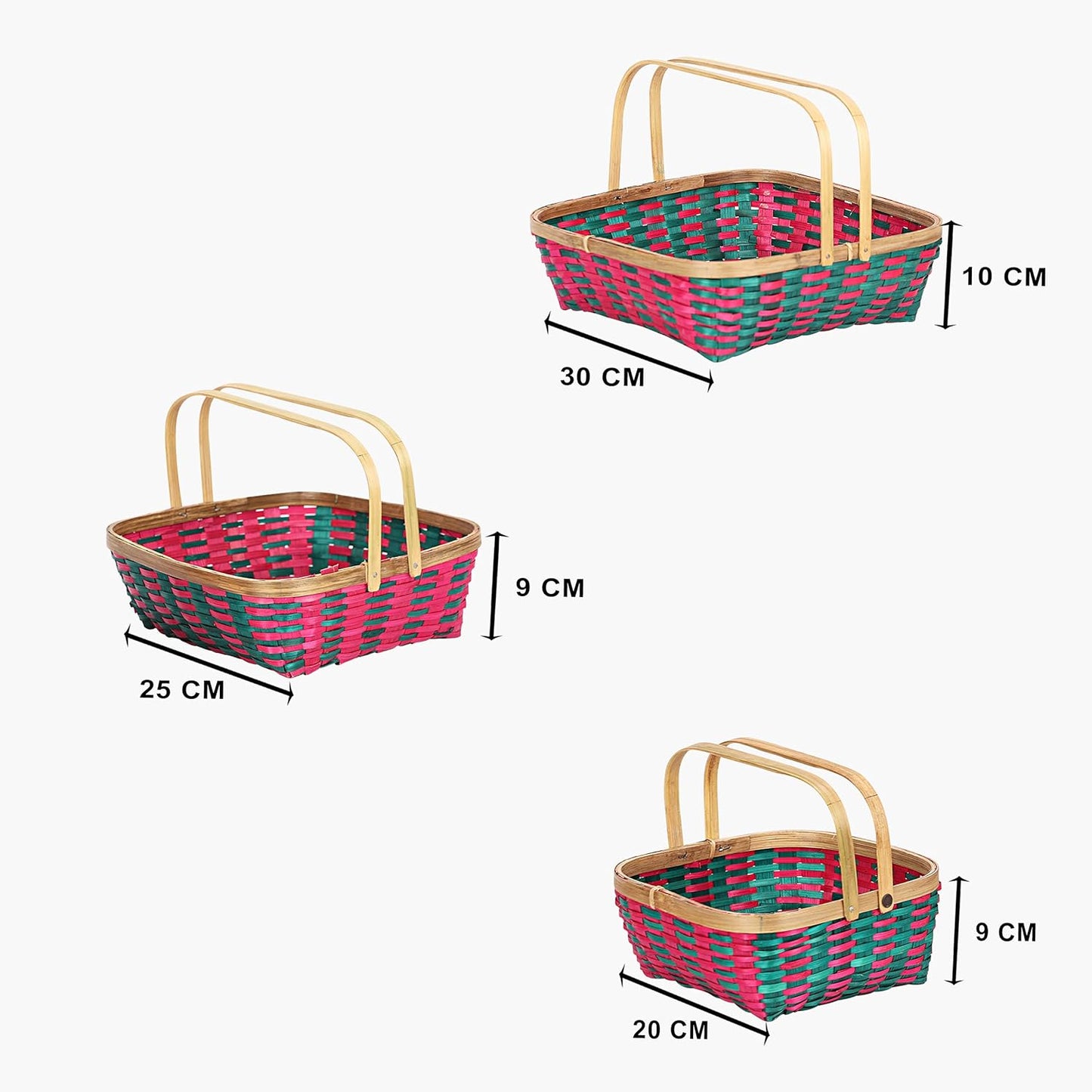 NM Bamboo Handle Basket Colorful 3 Piece