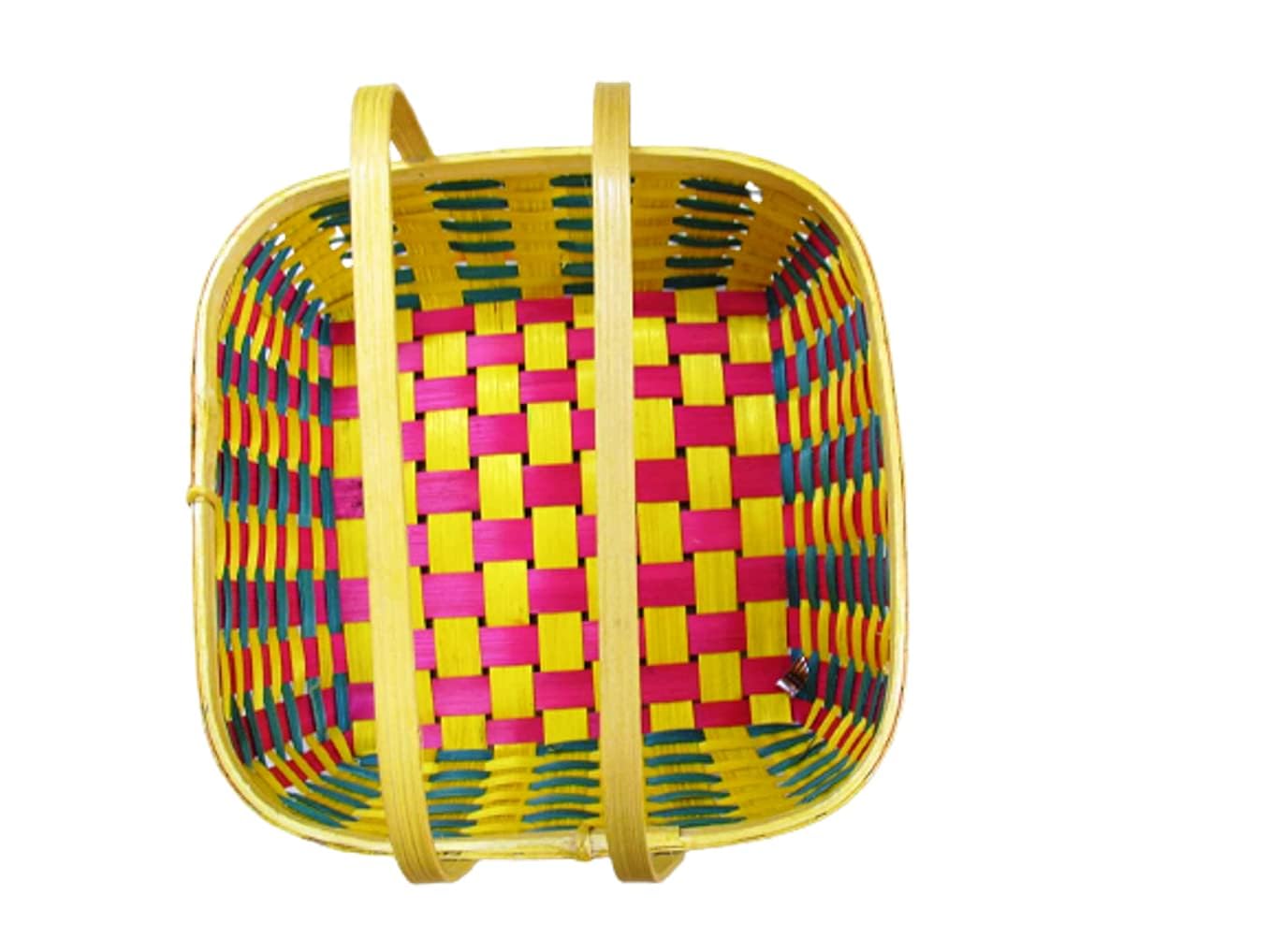 On Blow Natural Bamboo Square Storage Basket, Decorative Tokri with Handle,