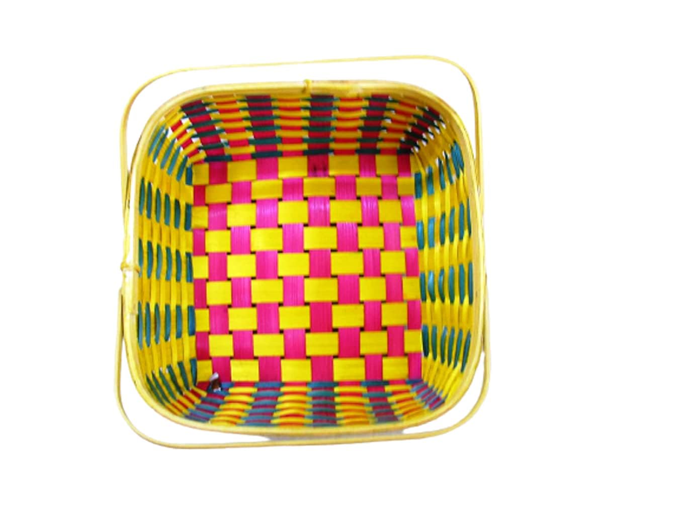 On Blow Natural Bamboo Square Storage Basket, Decorative Tokri with Handle,