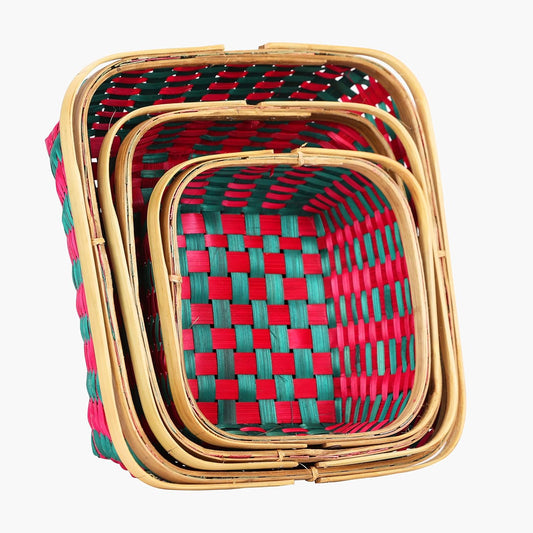 NM Bamboo Handle Basket Colorful 3 Piece