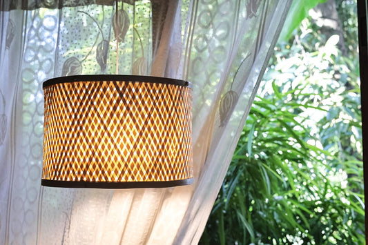 Bamboo Ceiling Light with Cross White Diffuser for Home Décor