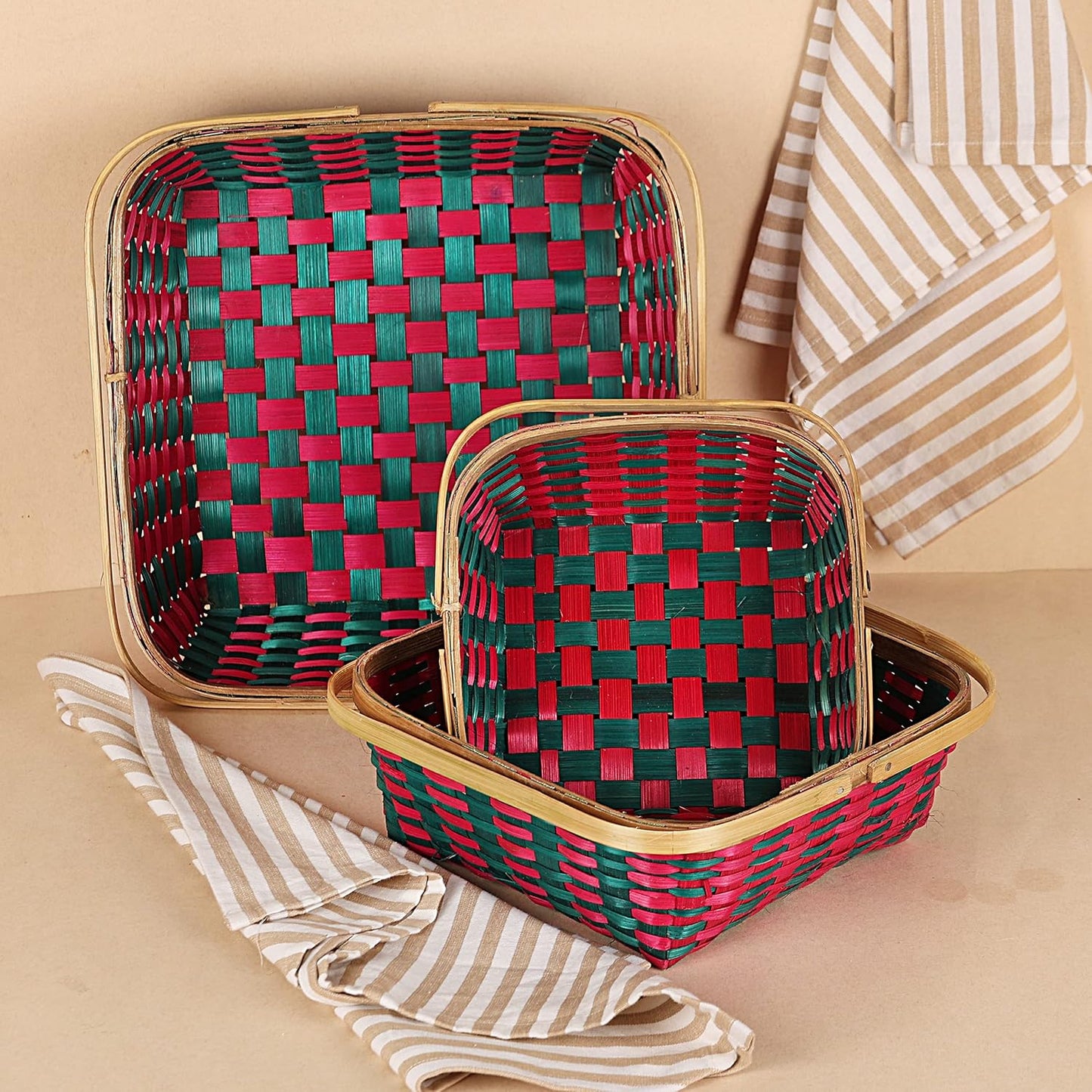 NM Bamboo Handle Basket Colorful 3 Piece